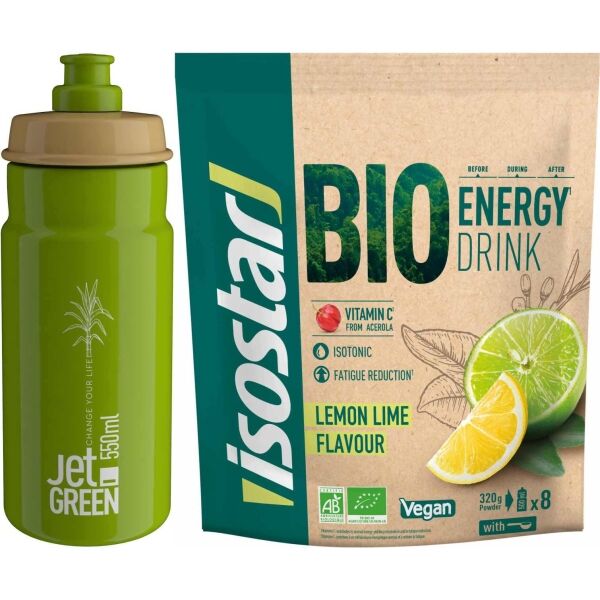 Isostar BIO ENERGY DRINK LIMETKA-CITRON 320g + BIDON GRATIS 550ml Isotonický bio nápoj v prášku + bidon zdarma